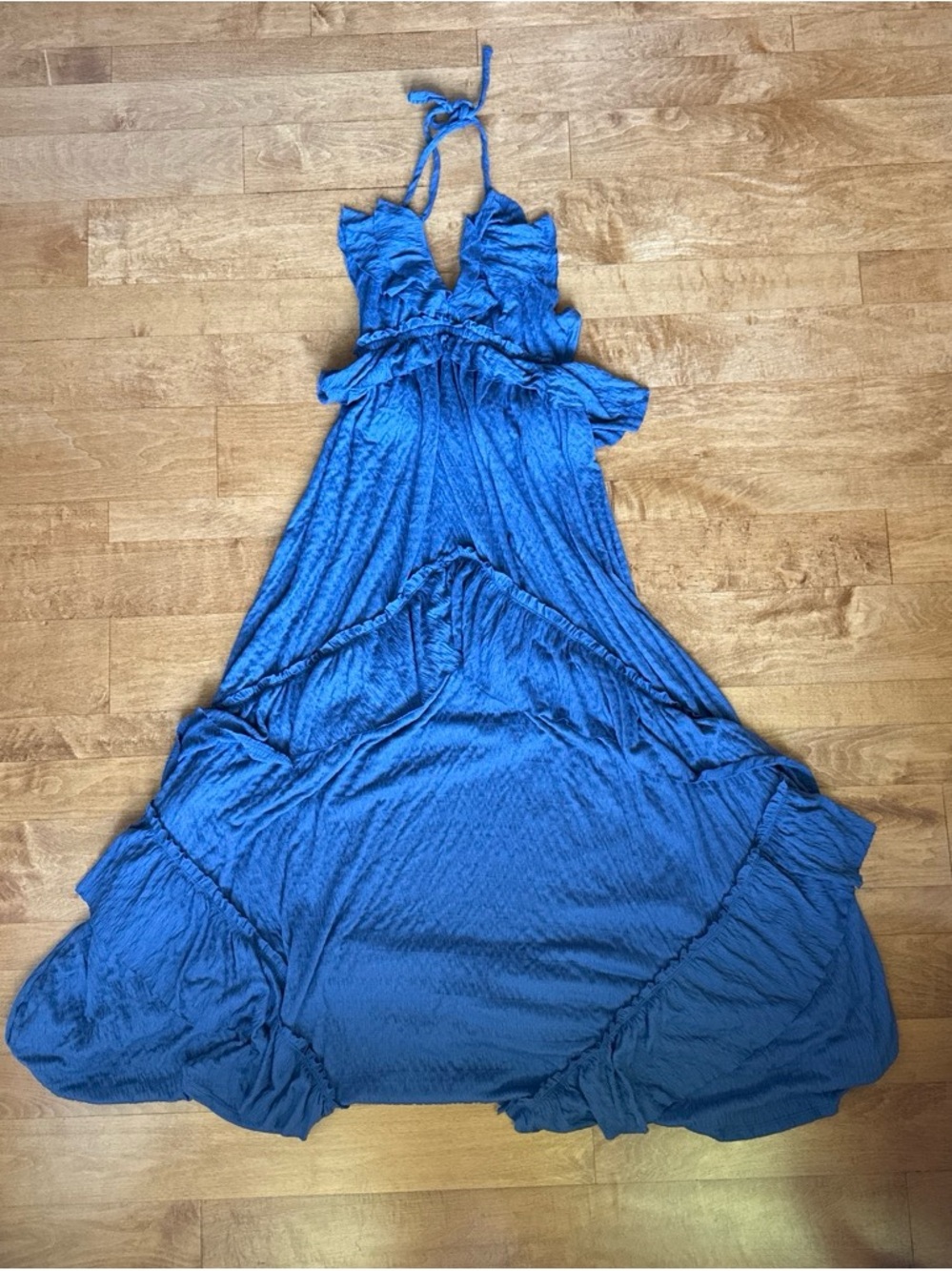 Free People Navy Ruffle Halter Maxi Dress